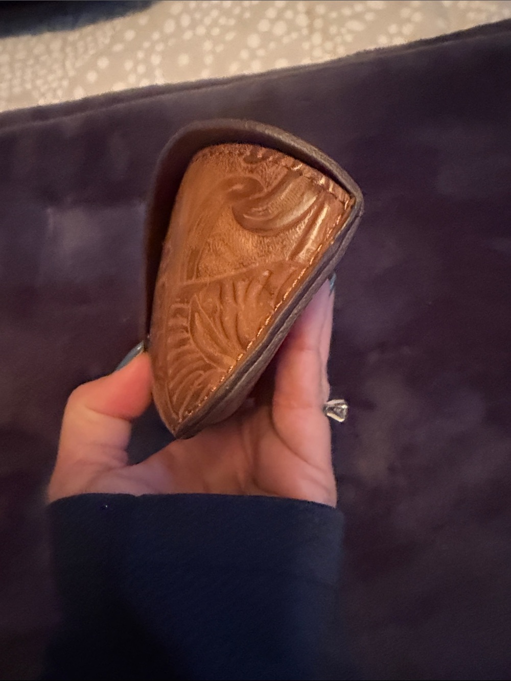 Polo by Ralph Lauren Embossed Tan Leather Eyewear Case - Picture 7 of 11